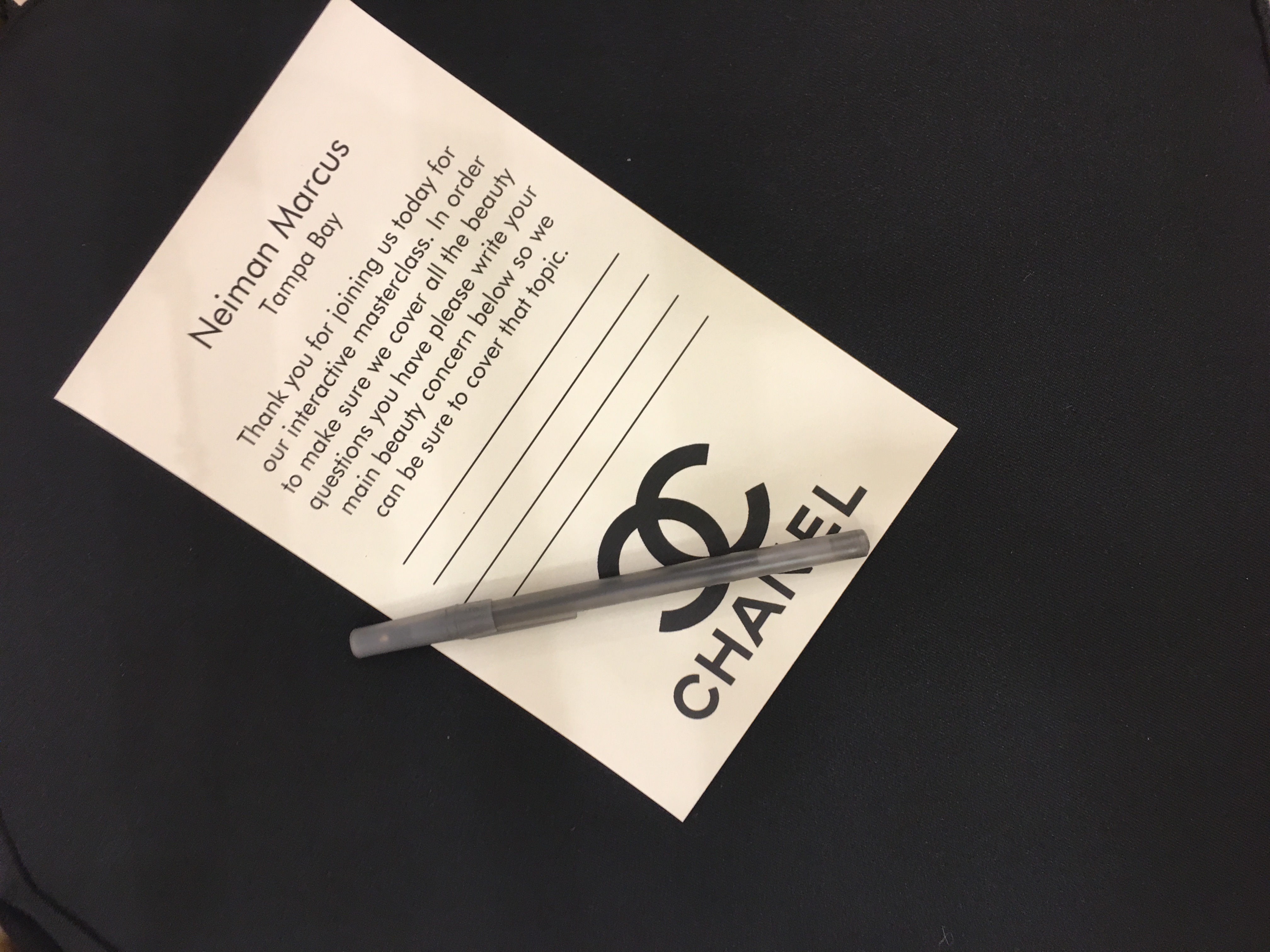 Neiman Marcus notepad with Chanel logo and pen