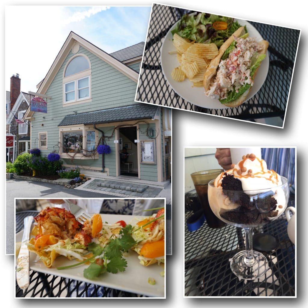 Collage of various meals from a sea front restaurant