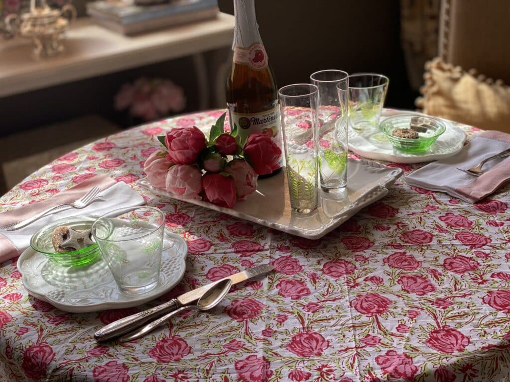 Pink floral table setting