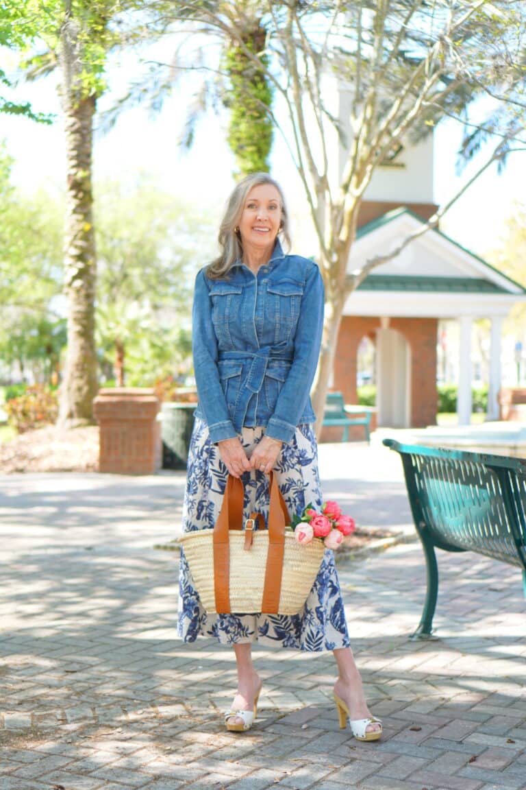 Denim jacket and floral skirt