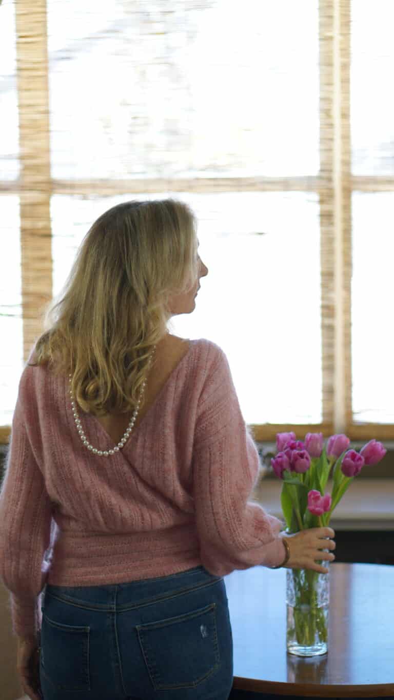 Nina Anders wearing Cozy Sweater in Pink