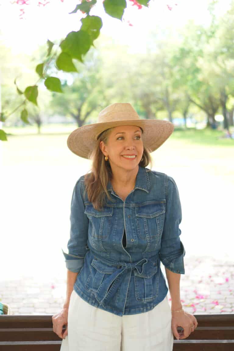Nina Anders wears straw hat