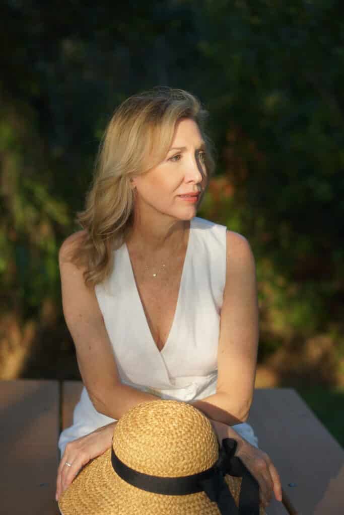 Nina Anders White dress, straw hat